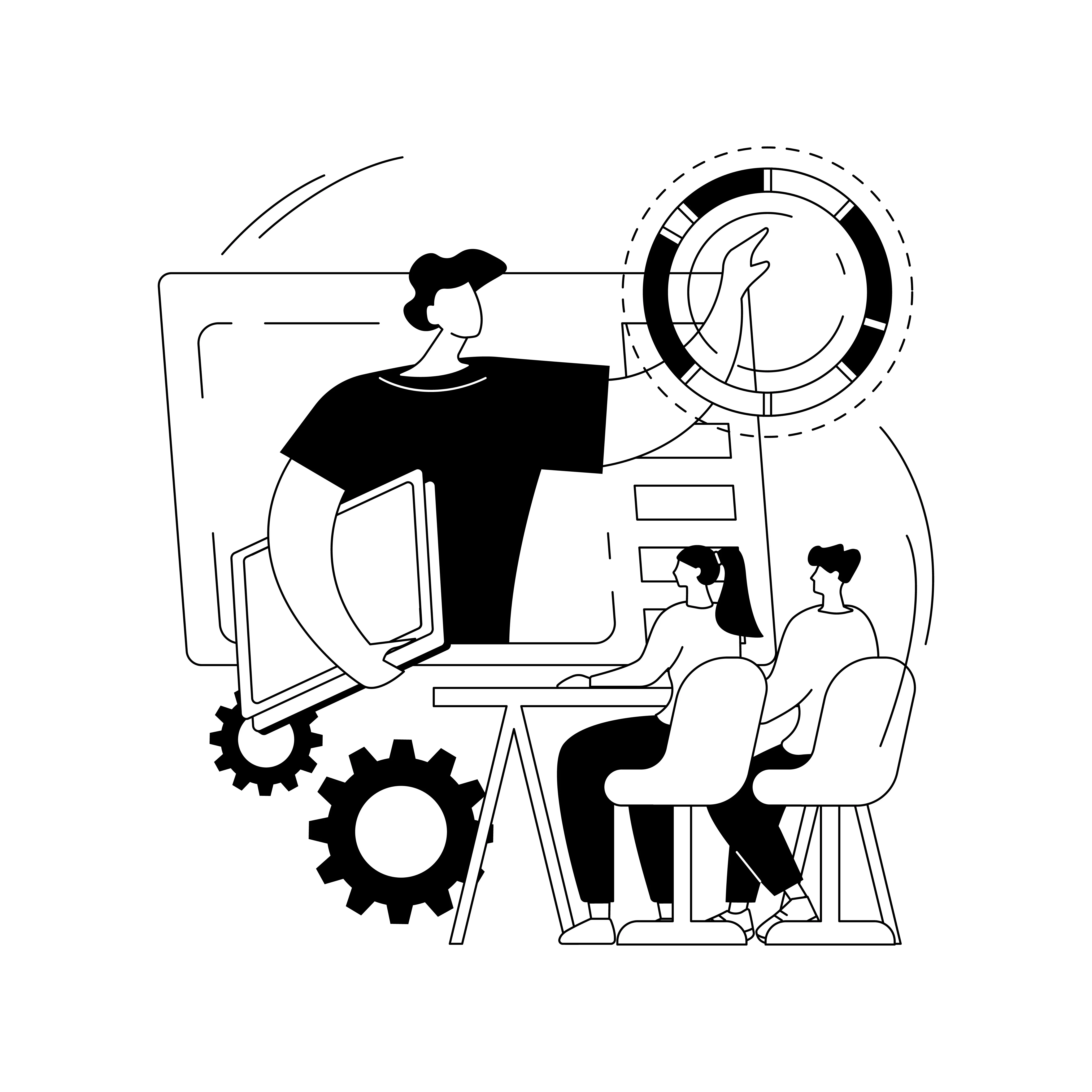 Laptop surrounded by creative tools including a coffee cup, magnifying glass, light bulb with brain illustration, color swatches, sunglasses, and gears on a dark background. The text Creative Process designed by freepik appears at the bottom. The overall tone is inspiring and focused on creativity and design.